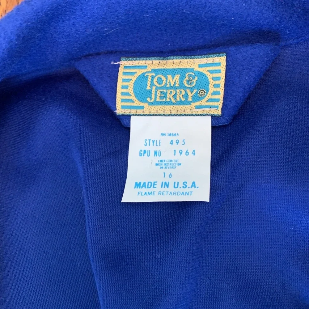 Vtg Tom & Jerry Boys Robe NWT Size 16 Made USA Crest On Pocket Blue W‎ Red Trim